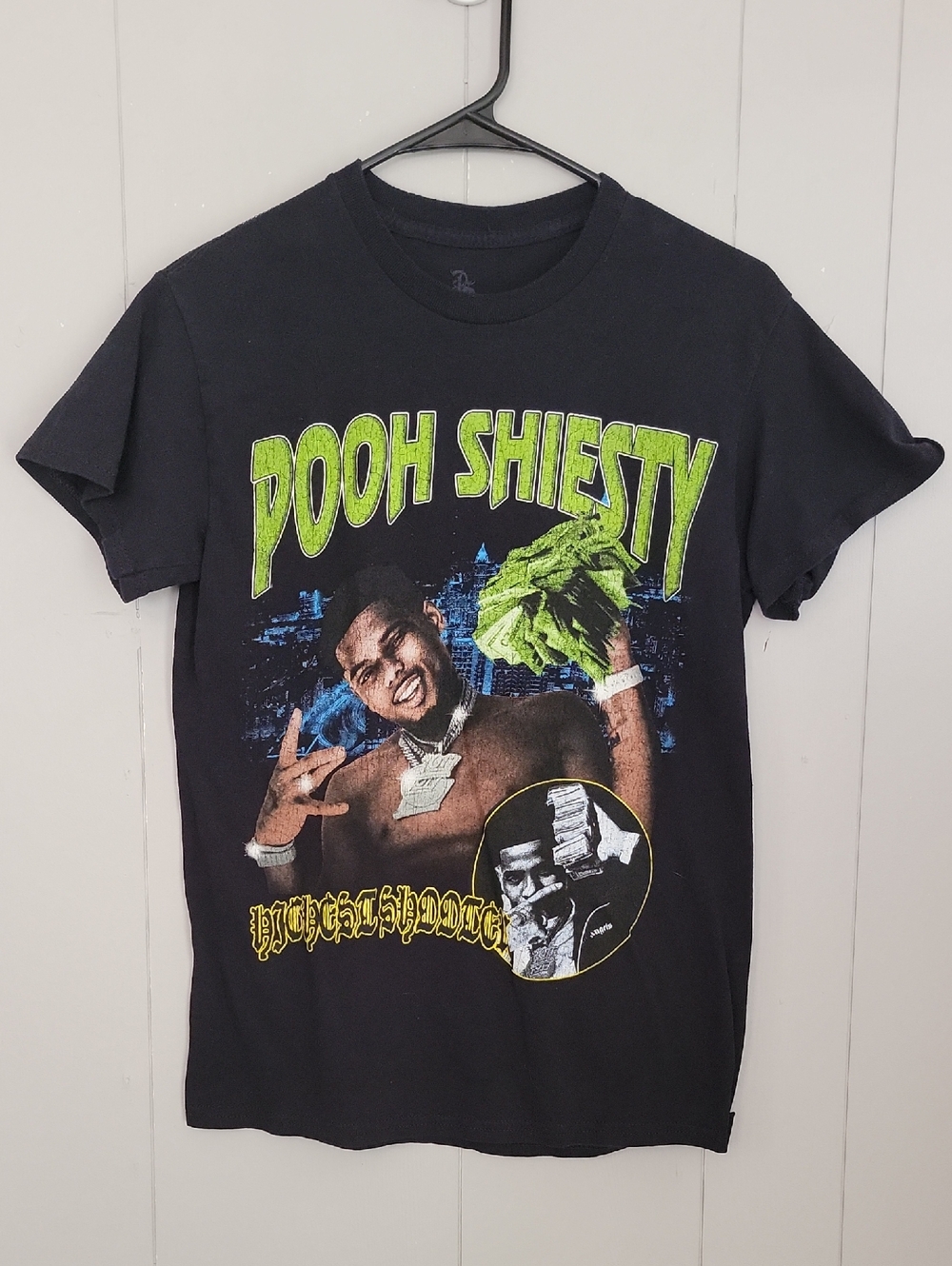 Pooh Shiesty T-Shirt Small Black Short Sleeve Graphic Bills